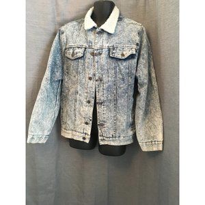 Brooklyn Cloth Mens Jean Jacket Blue White Stone Wash Button Lined Collar Size X